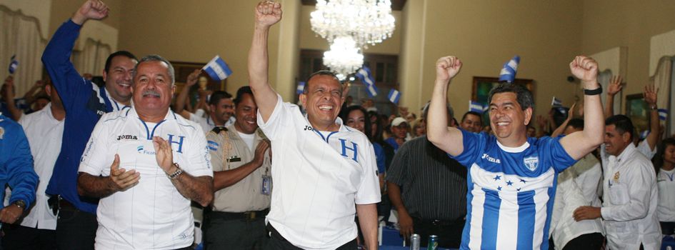 President Lobo celebrates the Honduras National Football Team's qualification for the World Cup Brazil 2014.