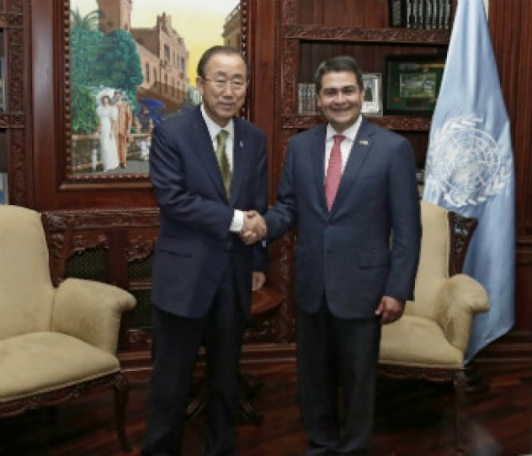 UN Secretary General Ban-Ki-moon meets with Honduras President Juan Orlando Hernandez