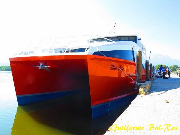 Utila Dream Ferry at La Ceiba Terminal Muelle de Cabotaje Front View of the Brand New Catamaran