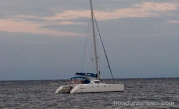 Captain Vern's Catamaran anchored in Utila the morning he was killed