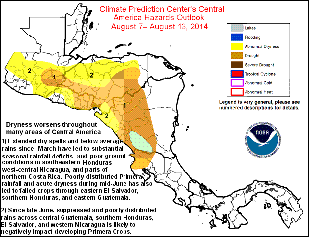 Drought conditions in Central America during 2014