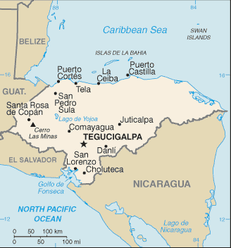 Map of Honduras, found on travel warning article