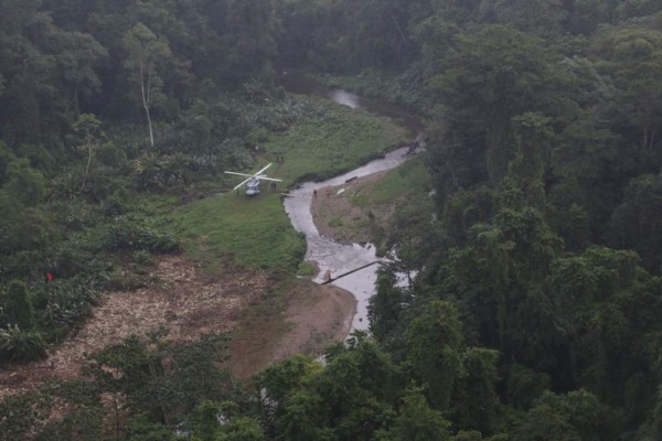 Helicopter Landing Site for White City Exploration in Honduras Jungle along the Rio Patuca River in La Moskitia Biosphere